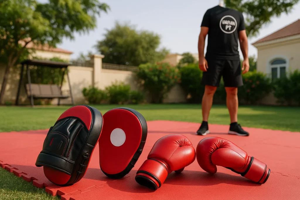 Certified personal trainer Imran conducting a kids boxing class in Al Safa Dubai