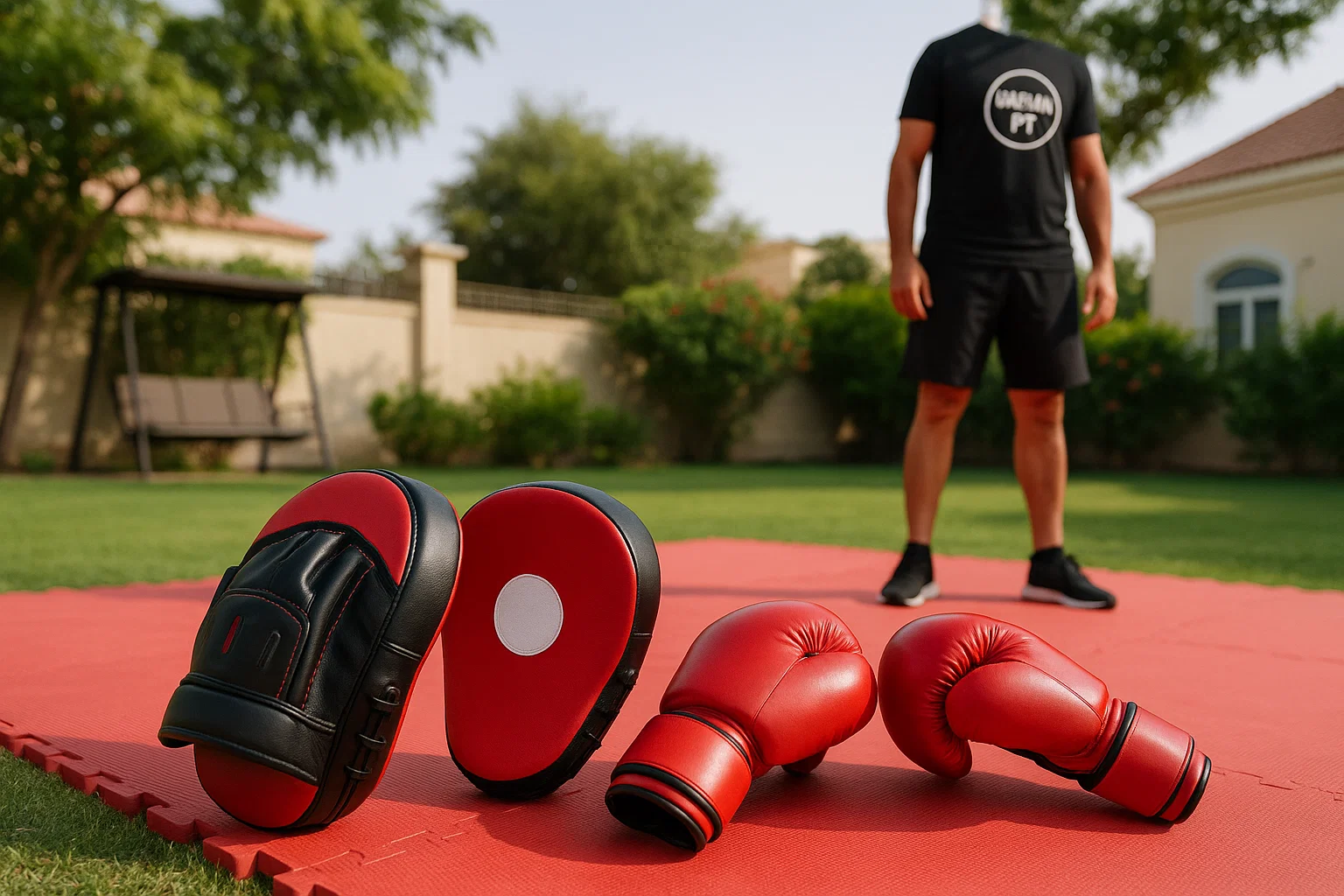 Certified personal trainer Imran conducting a kids boxing class in Al Safa Dubai